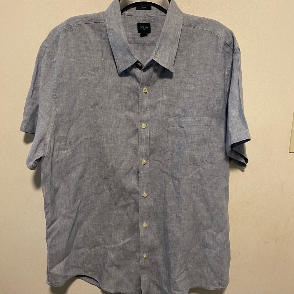 J. Crew Men’s Button Down Shirt Size XXL Slim Office Linen Blend Preppy